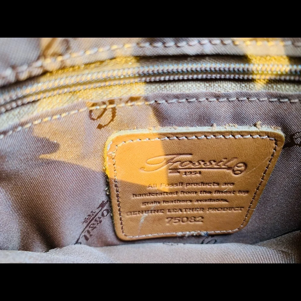 Fossil Tan Leather Crossbody Bag with Key Charm